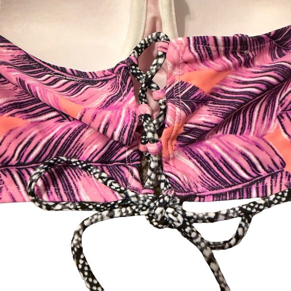 NWT hula honey pink and teal floral tropical print push up swim top size M - Picture 4 of 6